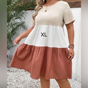 SHEIN VCAY Colorblock Ruffle Hem Smock Dress